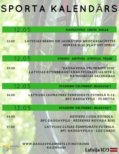 Sporta pasākumi nedēļas nogalē