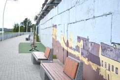 The promenade on Bruģu Street on the bank of the Daugava River