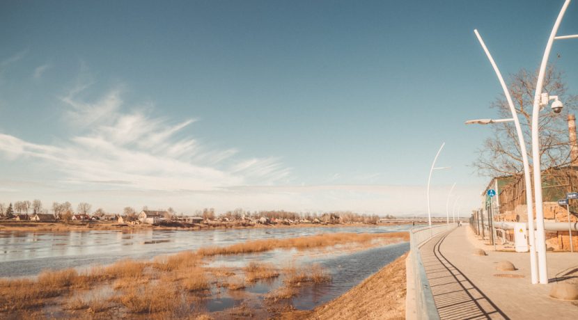 The promenade on Bruģu Street on the bank of the Daugava River