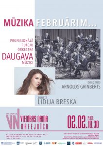 Profesionālā pūtēju orķestra “Daugava” mūziķu un Lidijas Breskas koncerts “Mūzika februārim…”