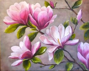 Ineses Minovas gleznu izstāde “Krāsas pieskāriens sapnim” Piekrastes bibliotēkā